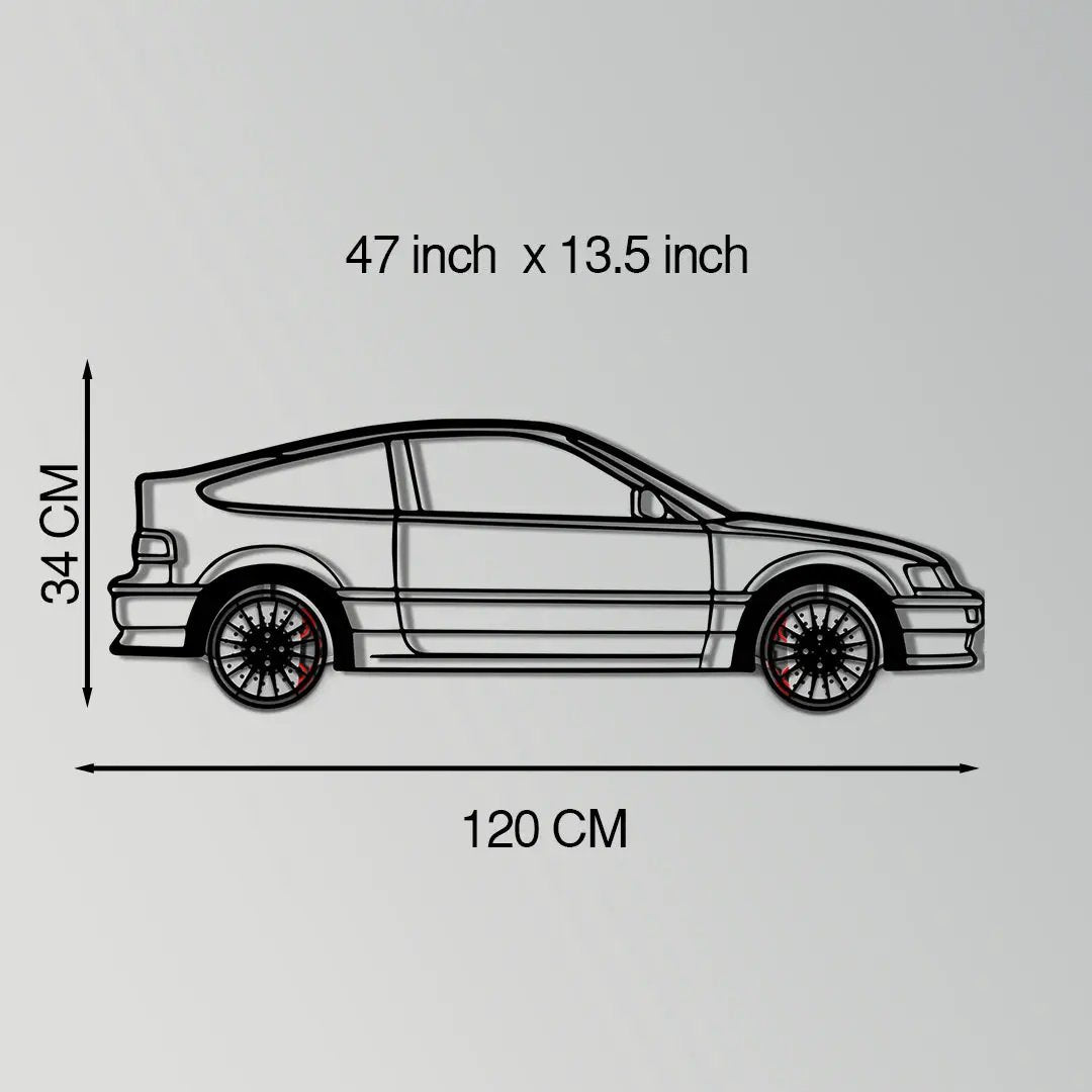 1990 Honda CRX Metal Car Wall Art with Rotating Wheels - JDM Classic Silhouette - Interactive Automotive Wall Decor - KAFMEKA144 by Enova Art
