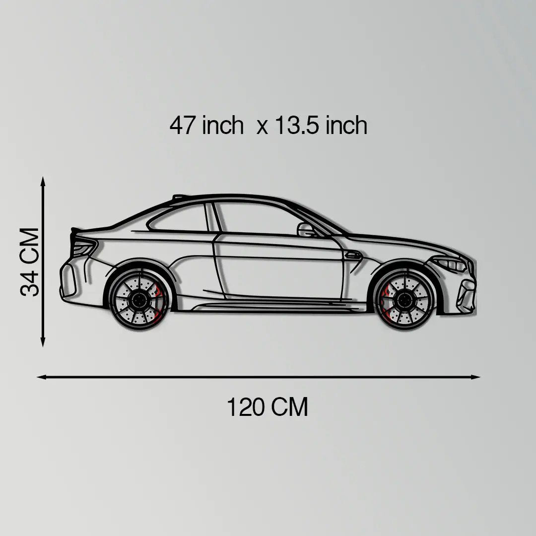 BMW M2 F87 Metal Car Wall Art with Rotating Wheels - M Power Compact Performance Silhouette - Interactive Automotive Decor - KAFMEKA107 by Enova Art