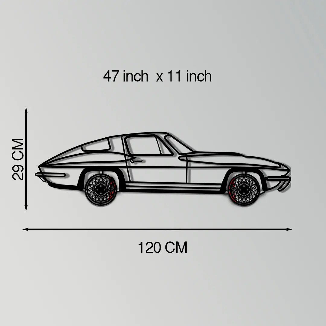 Chevrolet Corvette C3 Stingray Metal Car Wall Art with Rotating Wheels - Classic American Muscle Silhouette - Interactive Automotive Decor - KAFMEKA120 by Enova Art