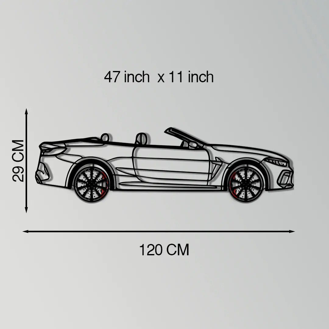 BMW M8 Competition Metal Car Wall Art with Rotating Wheels - M Power Luxury Silhouette - Interactive Automotive Wall Art - KAFMEKA109 by Enova Art
