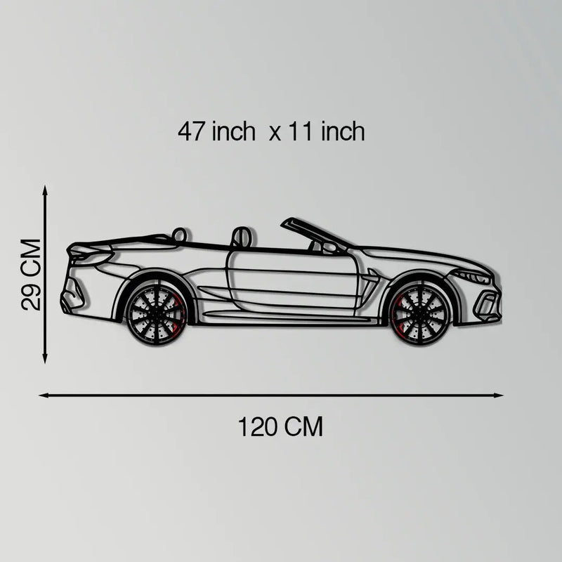 BMW M8 Competition Metal Car Wall Art with Rotating Wheels - M Power Luxury Silhouette - Interactive Automotive Wall Art - KAFMEKA109 by Enova Art