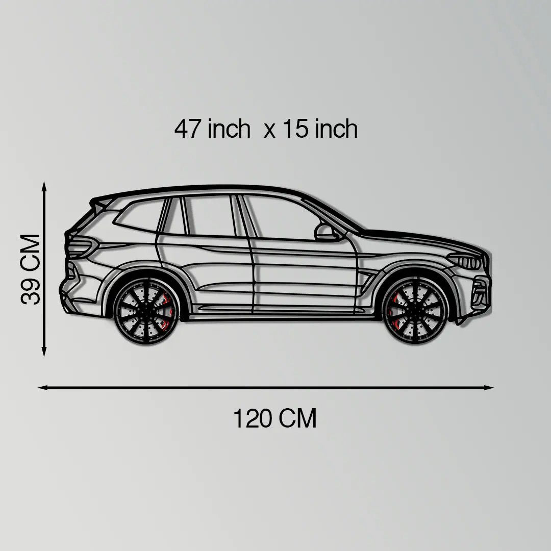 BMW X3 Metal Car Wall Art with Rotating Wheels - Modern SAV Silhouette Decor - Interactive Automotive Wall Art - KAFMEKA110 by Enova Art