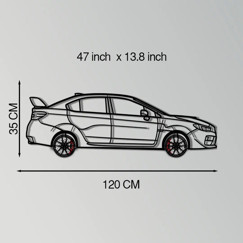 Subaru WRX Metal Car Wall Art with Rotating Wheels - Rally Legend Silhouette - Interactive Automotive Wall Decor - KAFMEKA155 by Enova Art