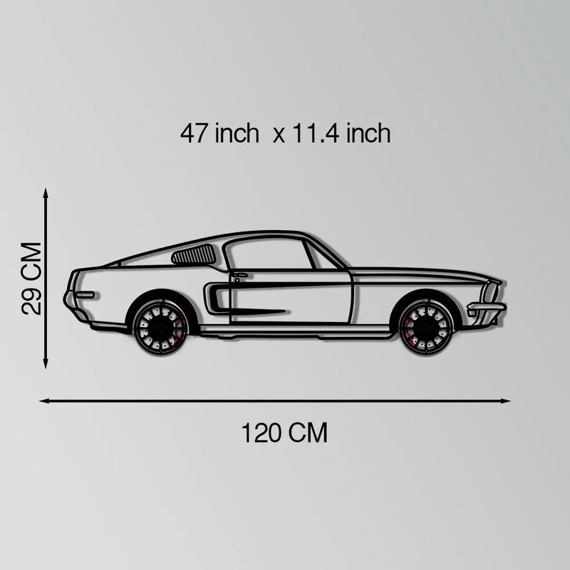 Ford Mustang GT Metal Car Wall Art with Rotating Wheels - Classic American Muscle Silhouette - Interactive Automotive Wall Decor - KAFMEKA137 by Enova Art
