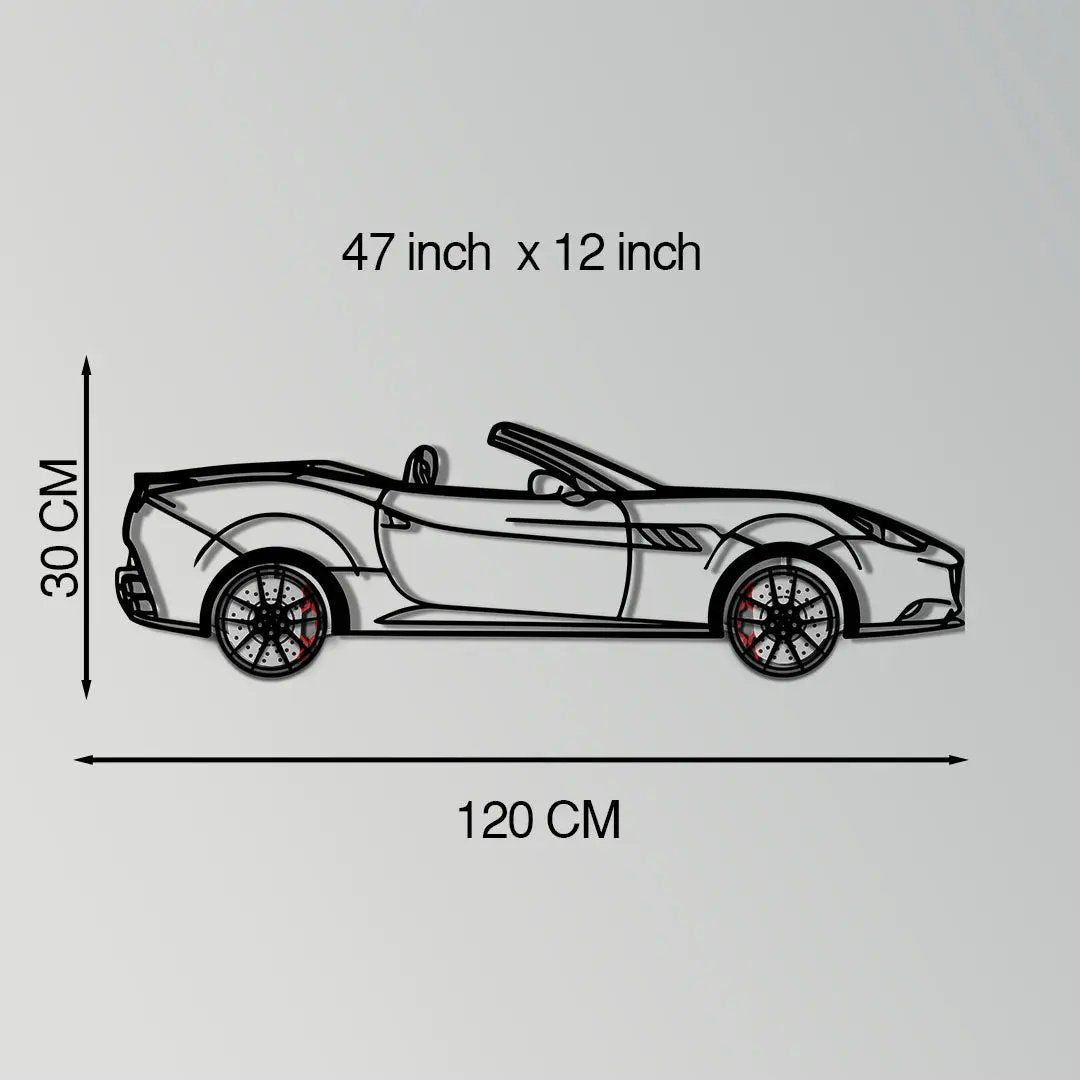 Ferrari California Metal Car Wall Art with Rotating Wheels - Italian V8 Grand Tourer Silhouette - Interactive Automotive Wall Decor - KAFMEKA130 by Enova Art