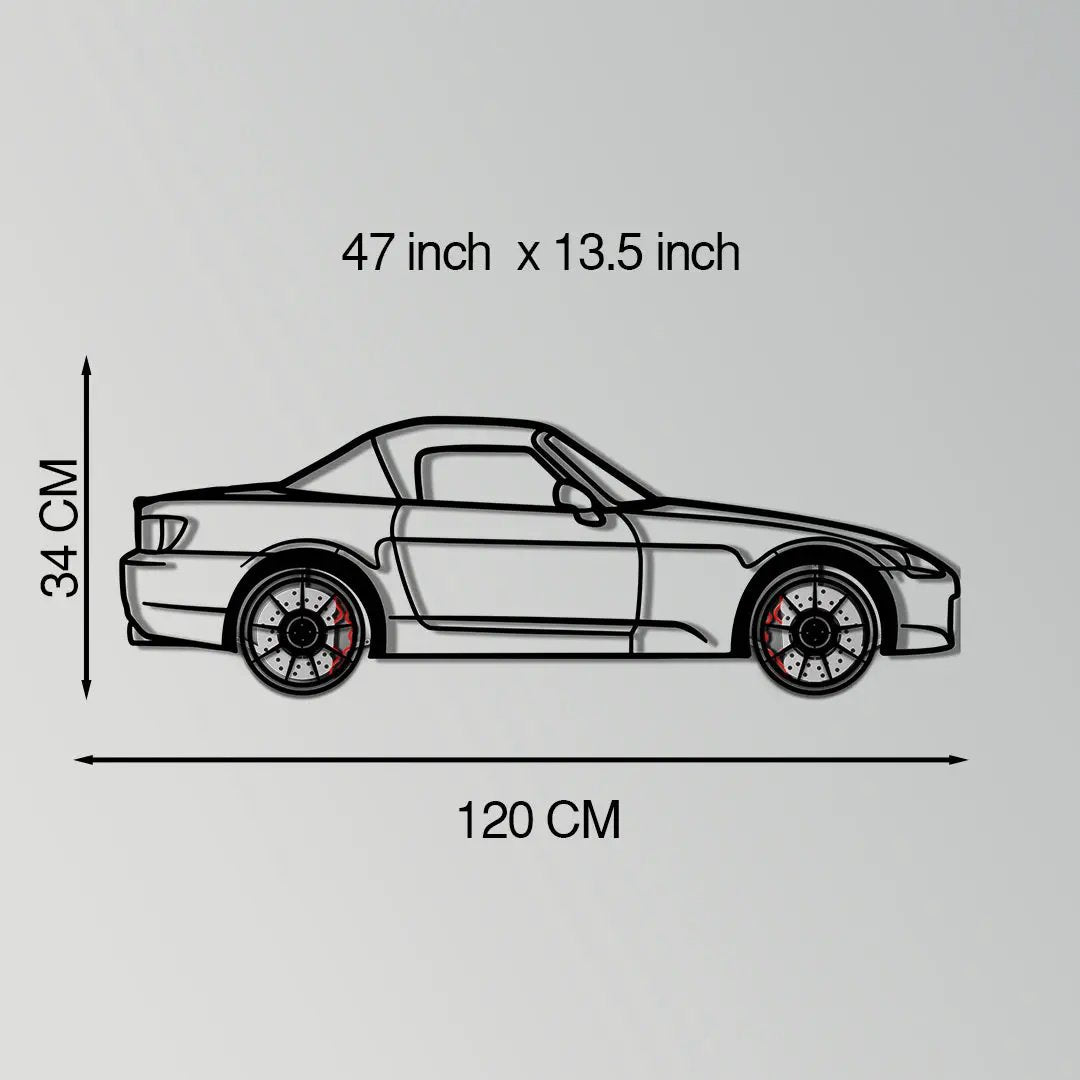 Honda S2000 Metal Car Wall Art with Rotating Wheels - JDM Roadster Silhouette - Interactive Automotive Wall Decor - KAFMEKA143 by Enova Art