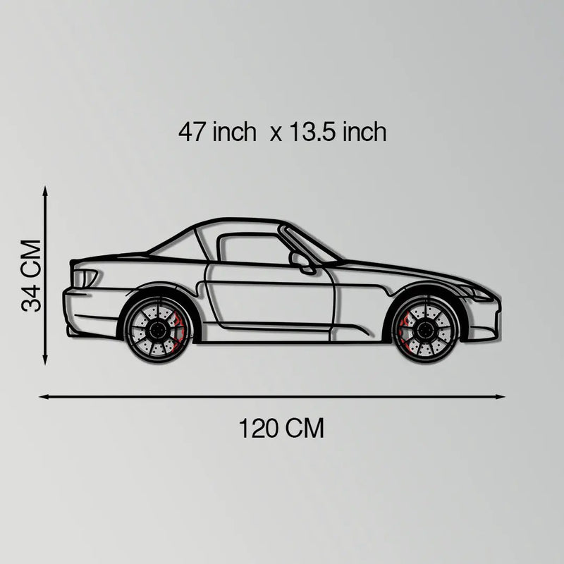 Honda S2000 Metal Car Wall Art with Rotating Wheels - JDM Roadster Silhouette - Interactive Automotive Wall Decor - KAFMEKA143 by Enova Art