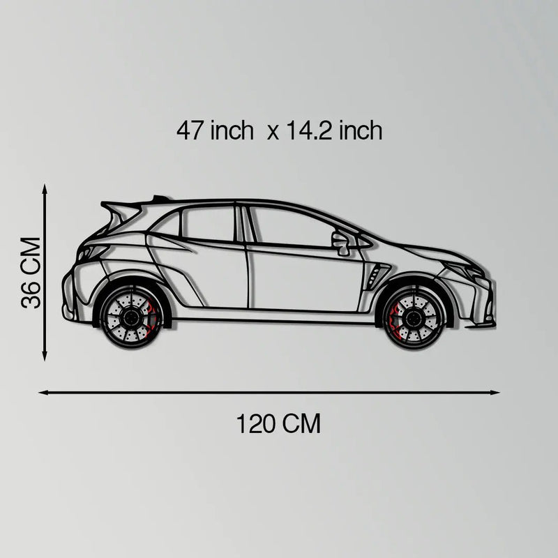 Toyota GR Corolla Metal Car Wall Art with Rotating Wheels - Rally-Inspired Hot Hatch Silhouette - Interactive JDM Automotive Decor - KAFMEKA158 by Enova Art