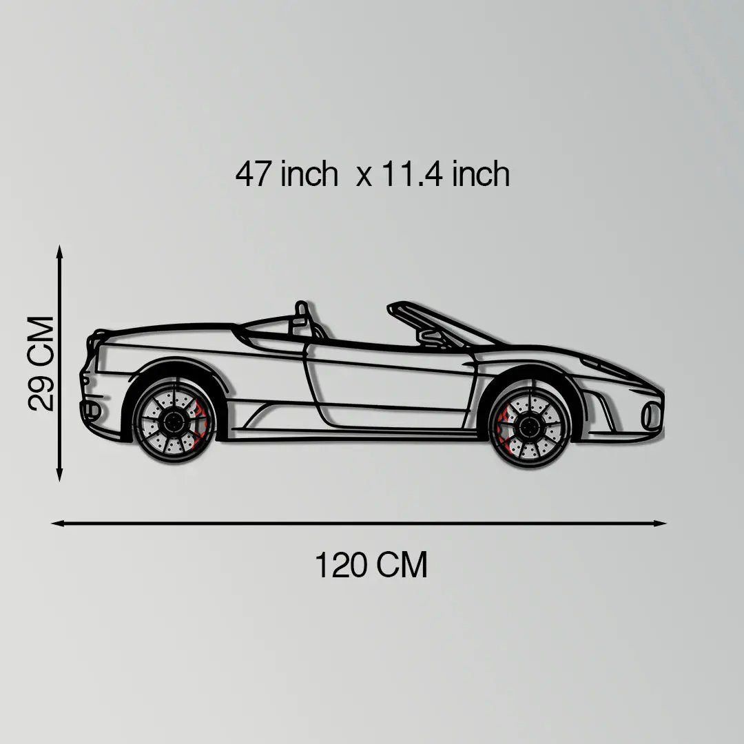 Ferrari F430 Spider Metal Car Wall Art with Rotating Wheels - Italian Convertible Supercar Silhouette - Interactive Automotive Wall Decor - KAFMEKA134 by Enova Art
