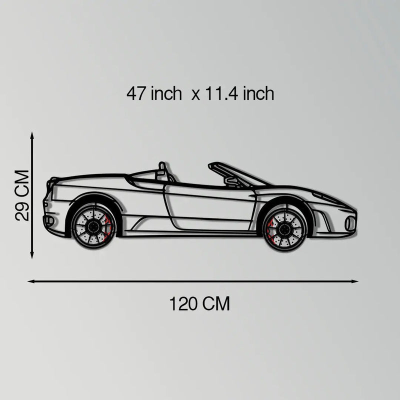 Ferrari F430 Spider Metal Car Wall Art with Rotating Wheels - Italian Convertible Supercar Silhouette - Interactive Automotive Wall Decor - KAFMEKA134 by Enova Art
