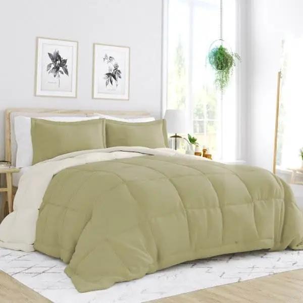 Full/Queen 3-Piece Microfiber Reversible Comforter Set in Sage Green/Cream by HomePacific