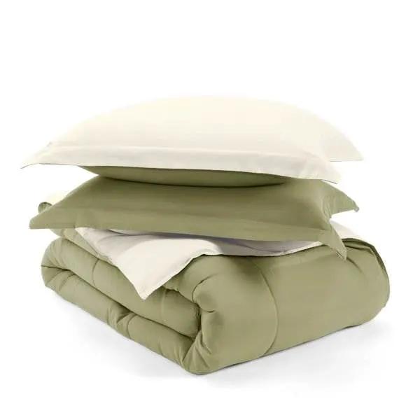 Full/Queen 3-Piece Microfiber Reversible Comforter Set in Sage Green/Cream by HomePacific