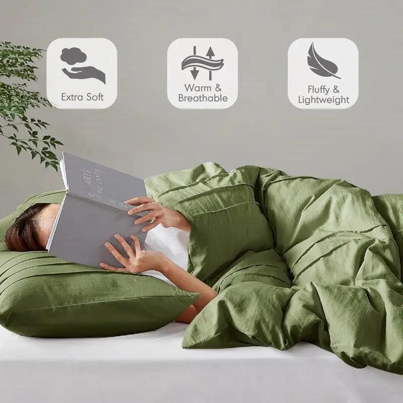 Queen size Microfiber Pleated Soft Lightweight Comforter Set in Olive Green by HomePacific