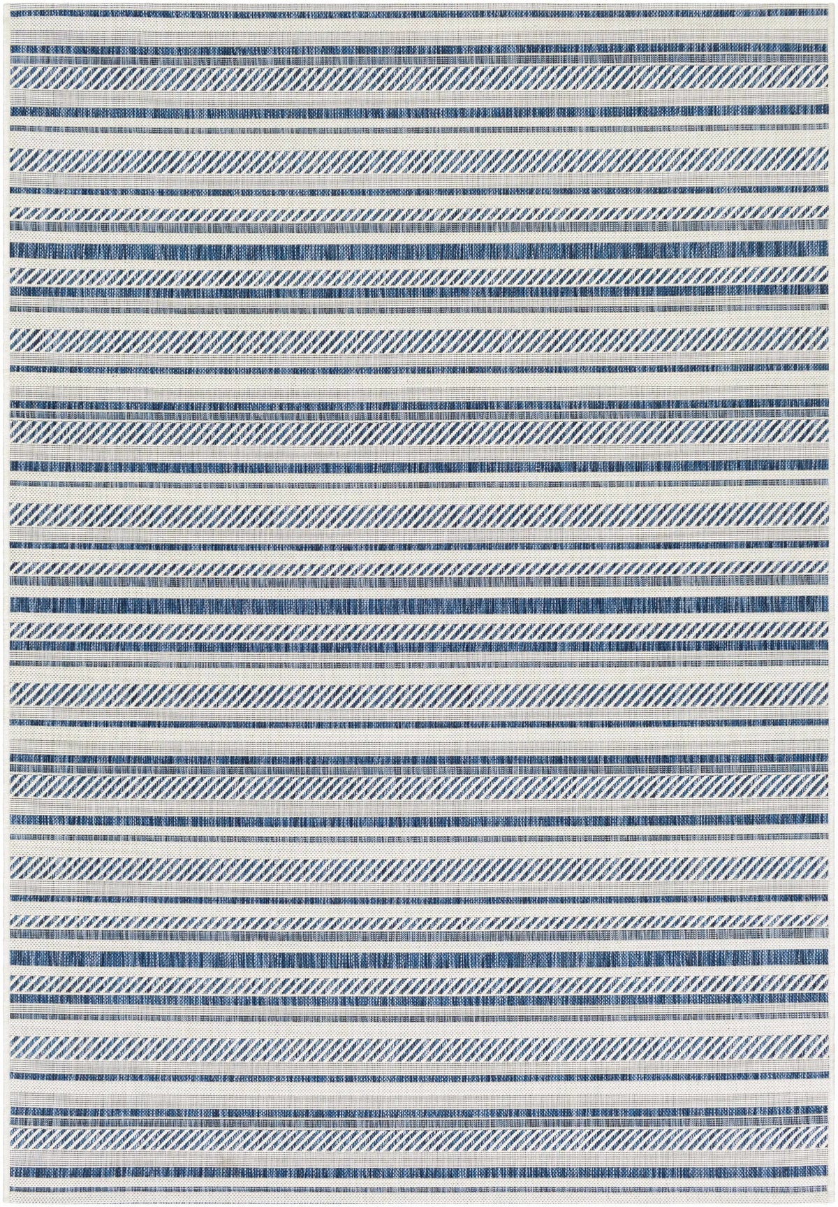 Olin White&Blue Striped Nordic Outdoor Rug