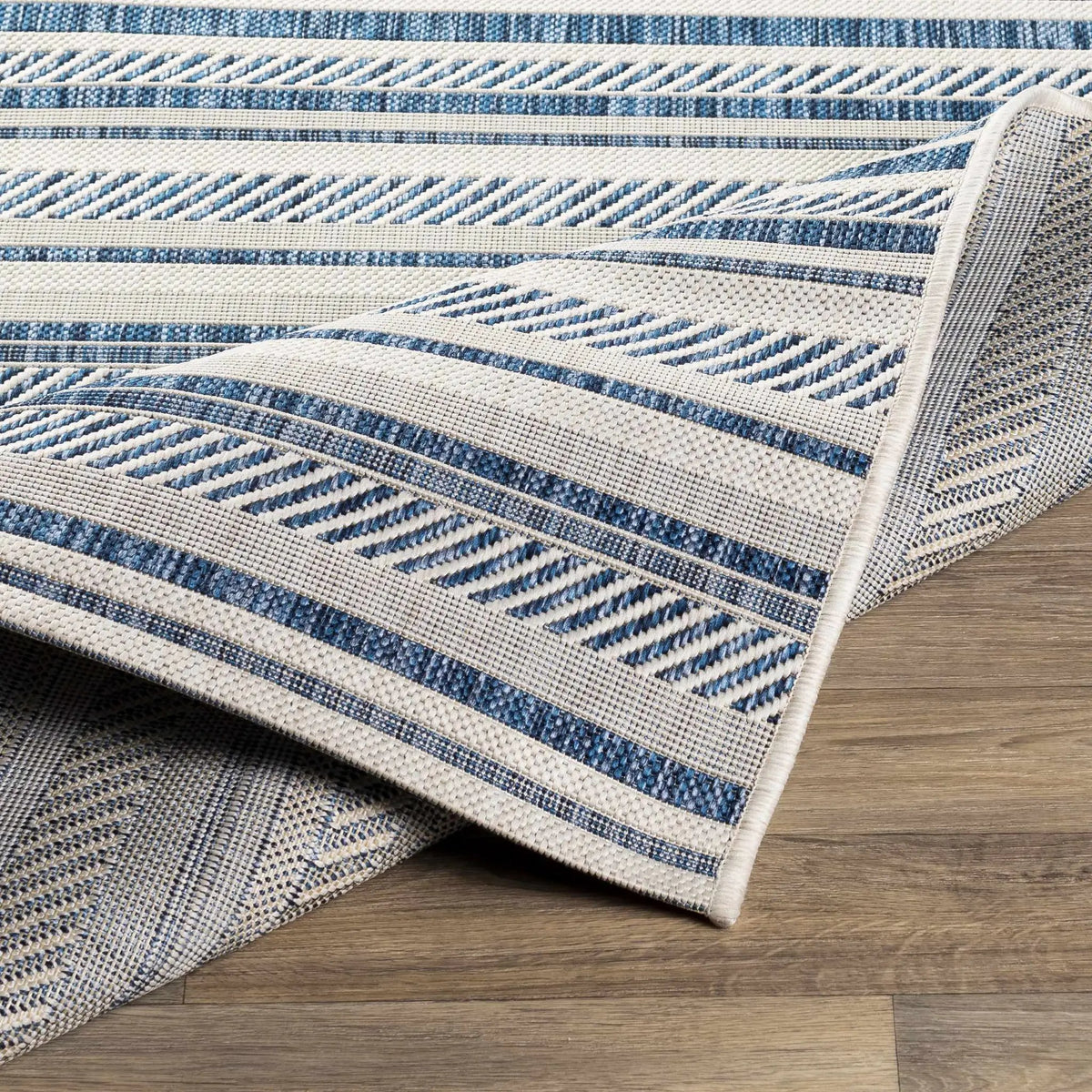 Olin White&Blue Striped Nordic Outdoor Rug, photo 4 of 30