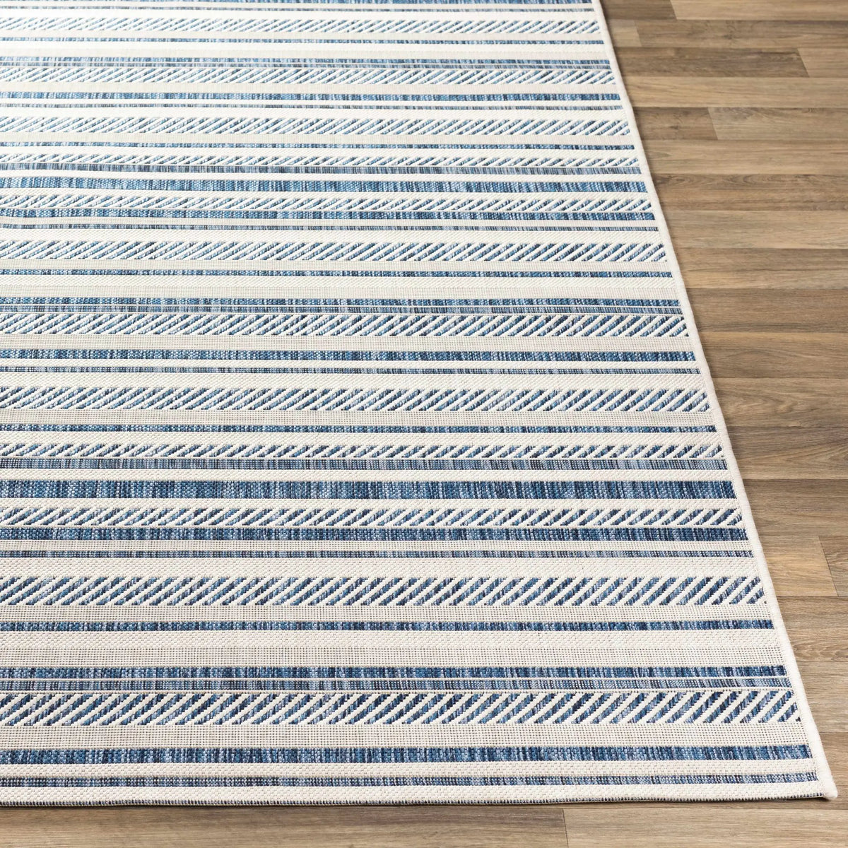 Olin White&Blue Striped Nordic Outdoor Rug, photo 7 of 30
