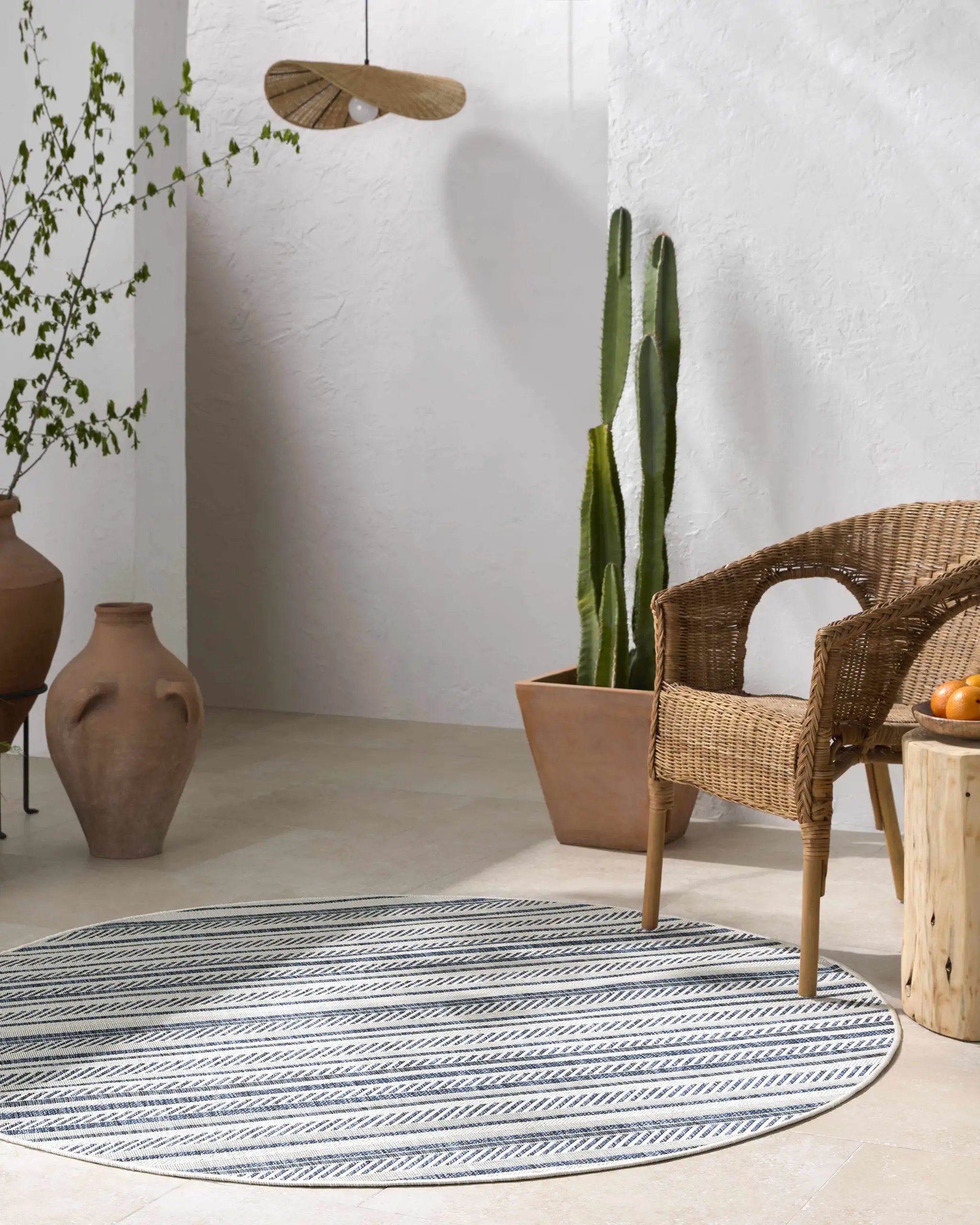 Olin White&Blue Striped Nordic Outdoor Rug by Boutique Rugs