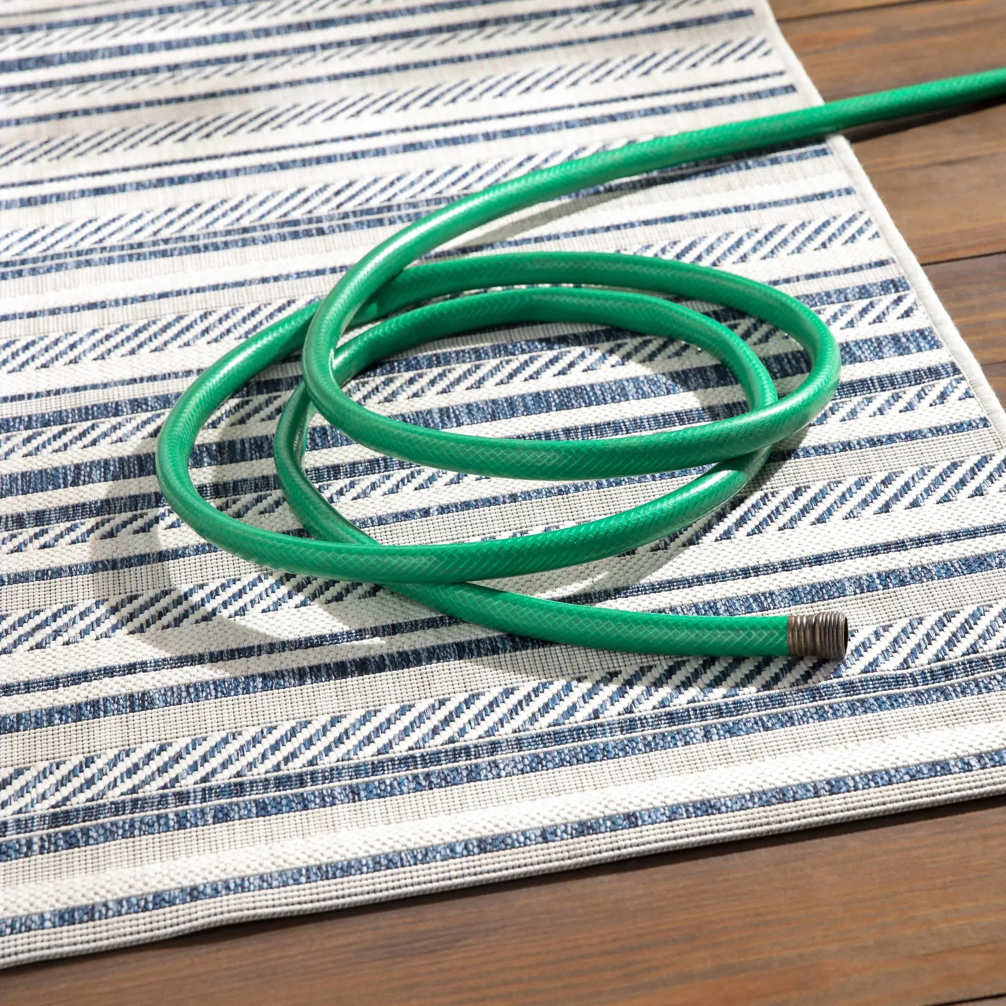 Olin White&Blue Striped Nordic Outdoor Rug by Boutique Rugs