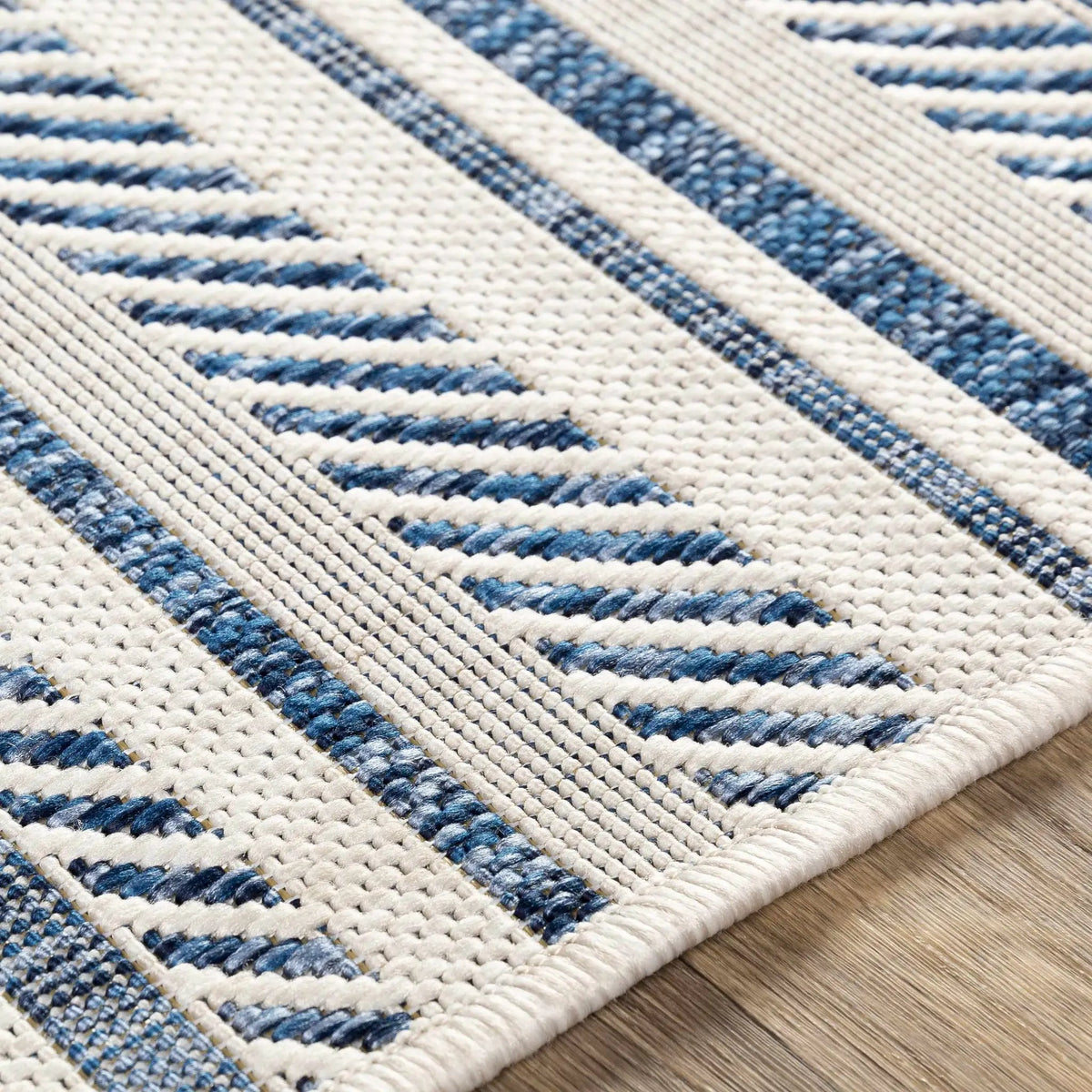 Olin White&Blue Striped Nordic Outdoor Rug, photo 14 of 30