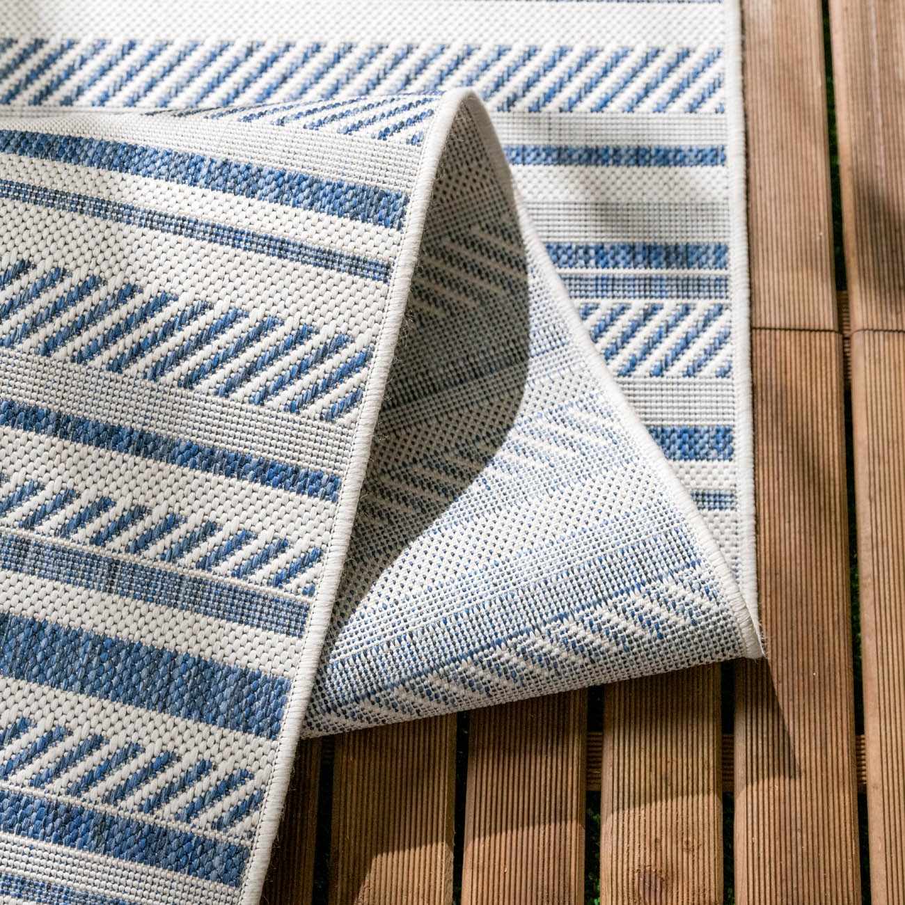 Olin White&Blue Striped Nordic Outdoor Rug by Boutique Rugs
