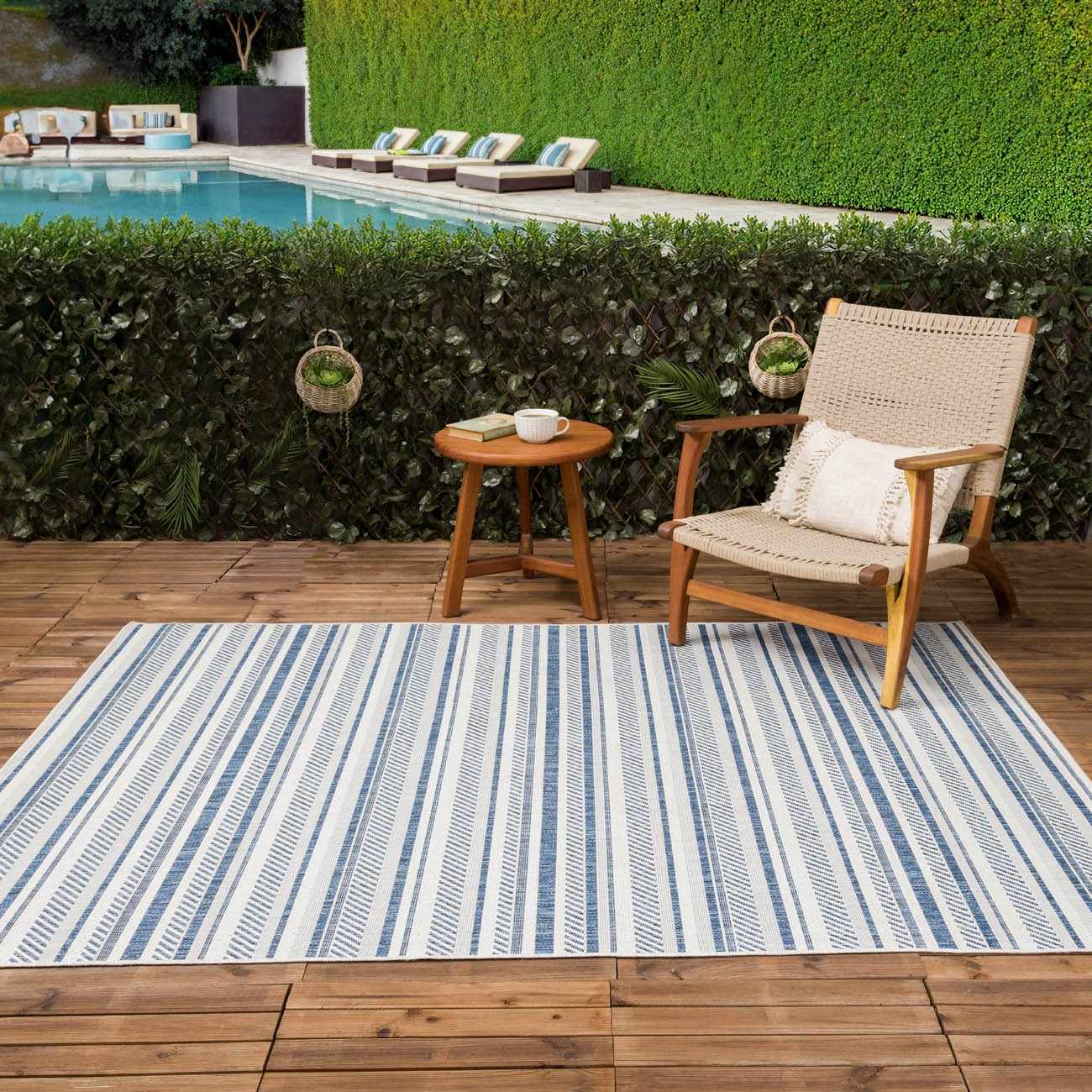 Olin White&Blue Striped Nordic Outdoor Rug by Boutique Rugs
