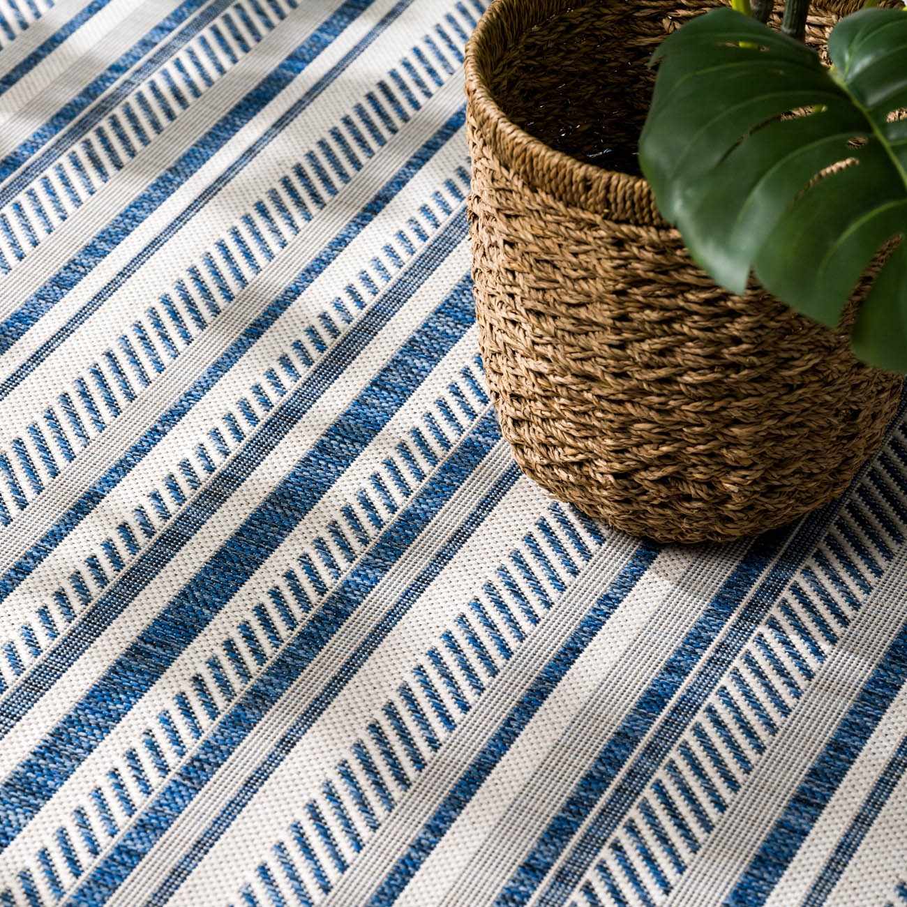 Olin White&Blue Striped Nordic Outdoor Rug by Boutique Rugs