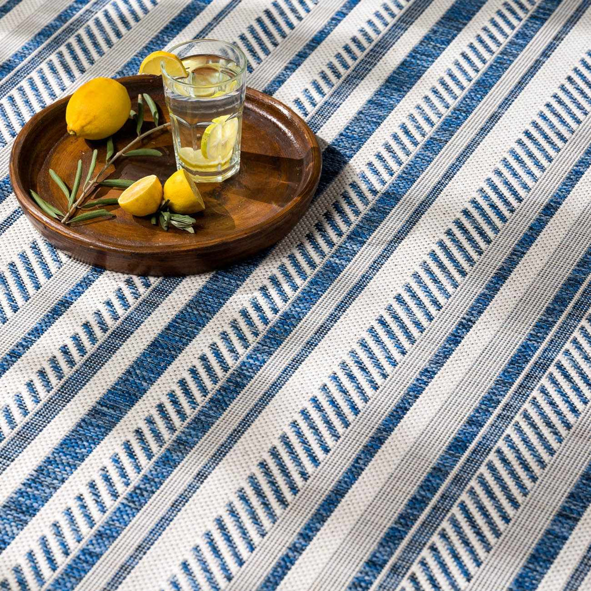 Olin White&Blue Striped Nordic Outdoor Rug, photo 20 of 30