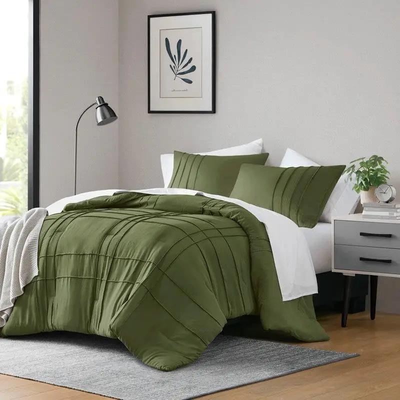 Twin/Twin XL Microfiber Pleated Soft Lightweight Comforter Set in Olive Green by HomePacific