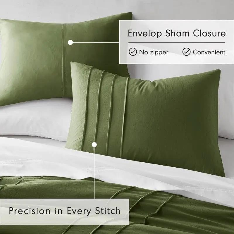 Twin/Twin XL Microfiber Pleated Soft Lightweight Comforter Set in Olive Green by HomePacific