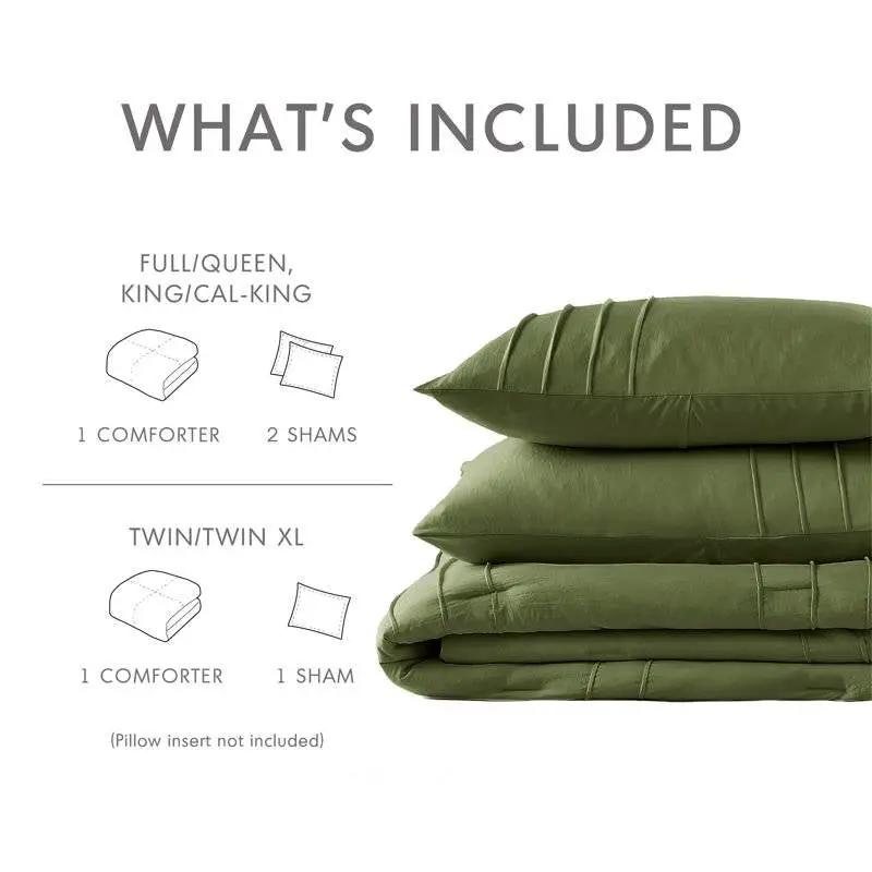 Twin/Twin XL Microfiber Pleated Soft Lightweight Comforter Set in Olive Green by HomePacific