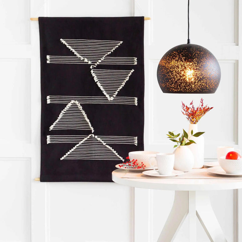 Olmitz Black-Beige Modern Geometric Wall Hanging by Boutique Rugs