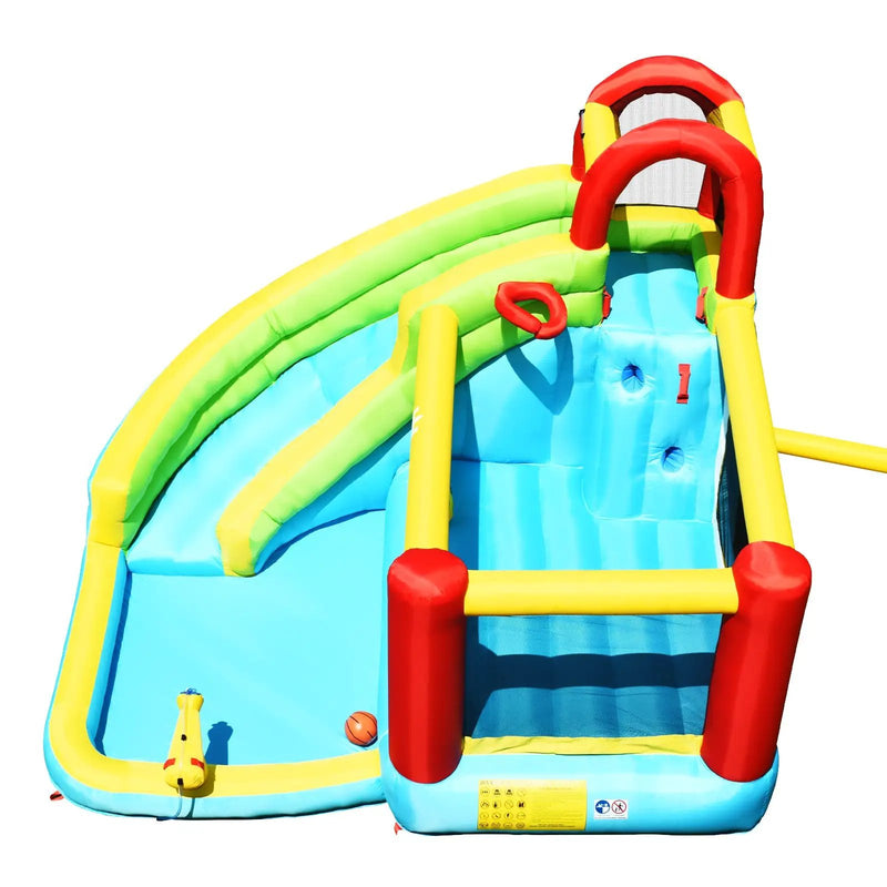 6-in-1 Inflatable Bounce House with Climbing Wall and Basketball Hoop with Blower by DirectDeals