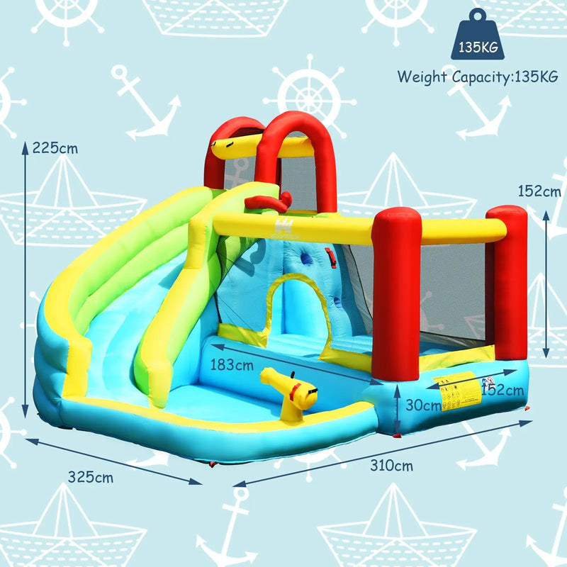6-in-1 Inflatable Bounce House with Climbing Wall and Basketball Hoop with Blower by DirectDeals