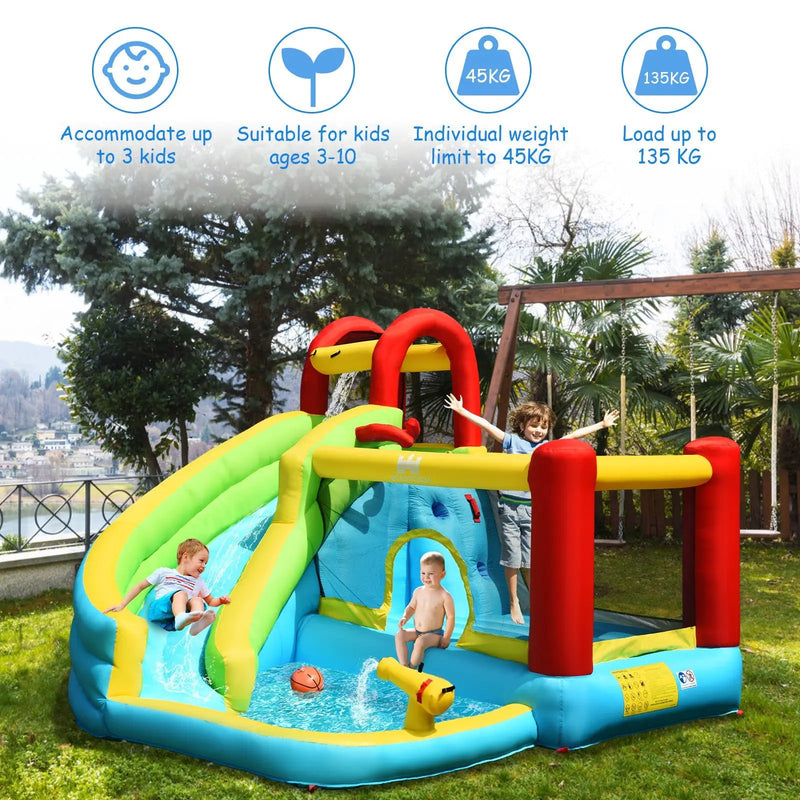 6-in-1 Inflatable Bounce House with Climbing Wall and Basketball Hoop with Blower by DirectDeals
