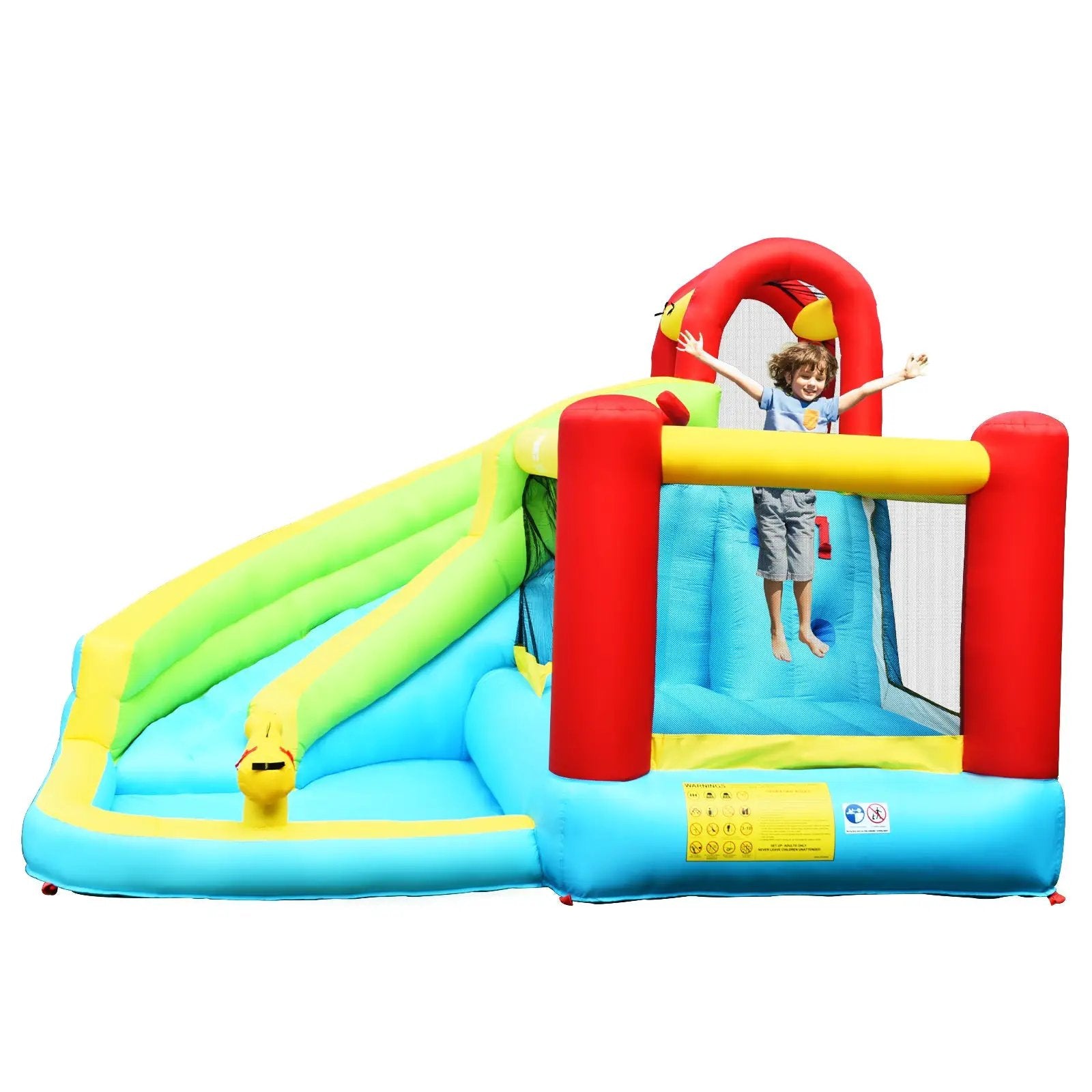 6-in-1 Inflatable Bounce House with Climbing Wall and Basketball Hoop with Blower by DirectDeals
