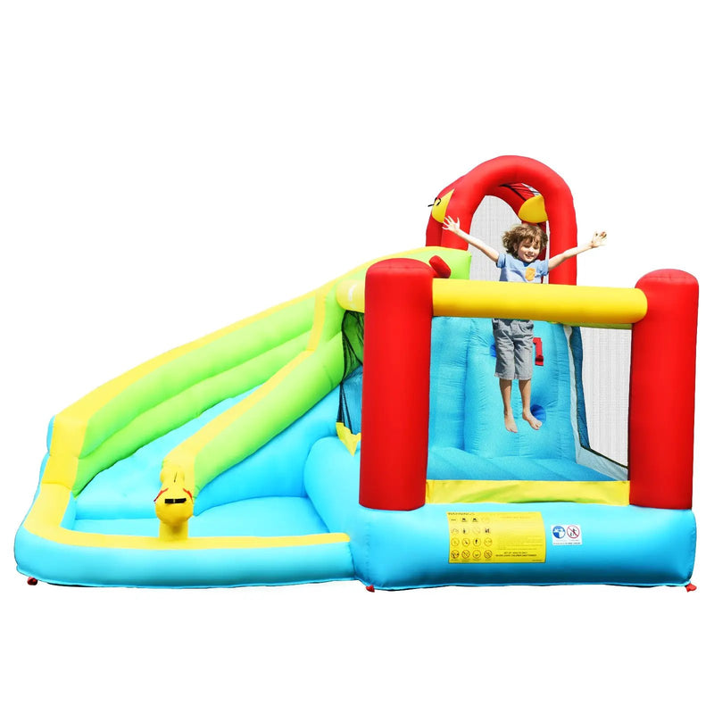 6-in-1 Inflatable Bounce House with Climbing Wall and Basketball Hoop with Blower by DirectDeals