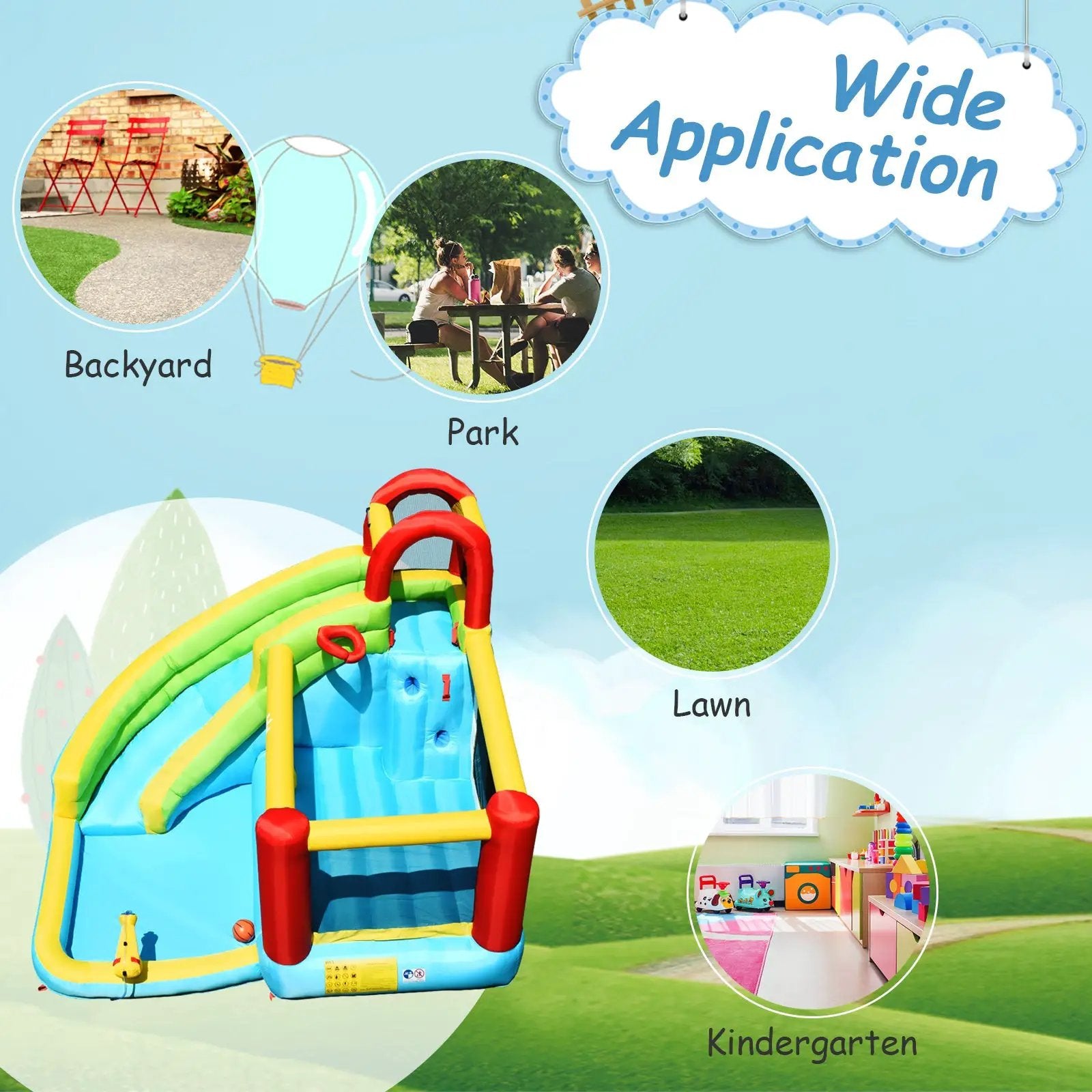6-in-1 Inflatable Bounce House with Climbing Wall and Basketball Hoop with Blower by DirectDeals