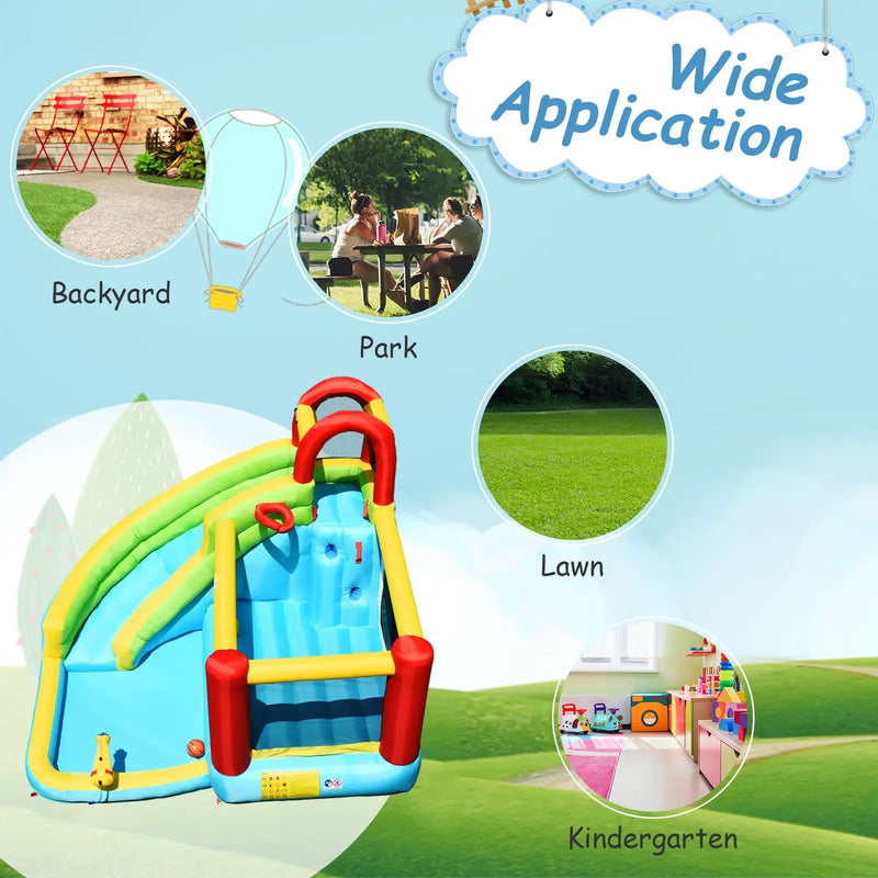 6-in-1 Inflatable Bounce House with Climbing Wall and Basketball Hoop with Blower by DirectDeals