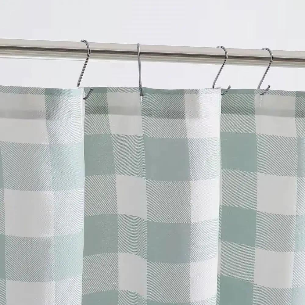 72-inch 100-Percent Cotton Fabric Shower Curtain with Green White Plaid Pattern by HomePacific