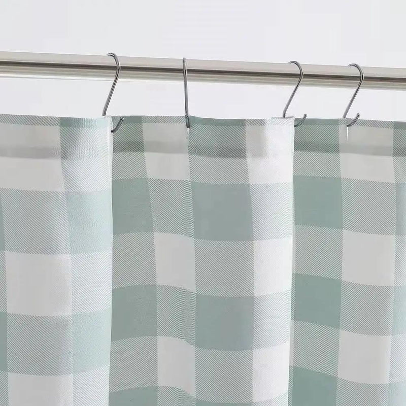 72-inch 100-Percent Cotton Fabric Shower Curtain with Green White Plaid Pattern by HomePacific