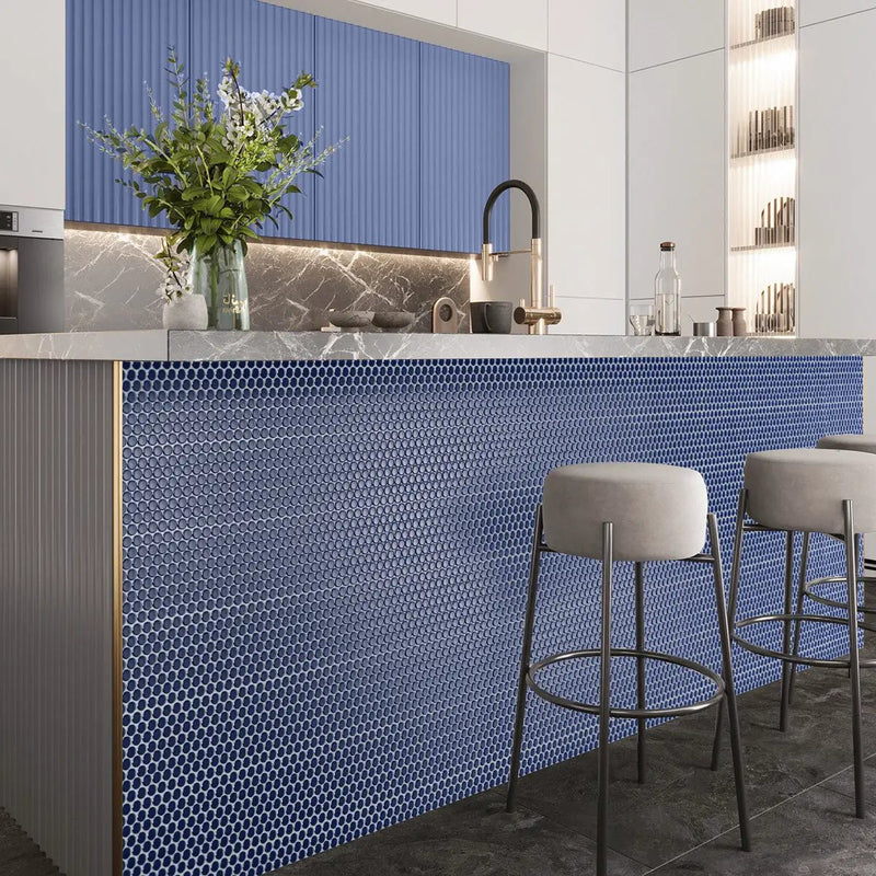 Indigo Blue 12x12 Glossy Penny Round Porcelain Mosaic Tile (10 pack, 9.87 sq ft/case) by Apollo Tile