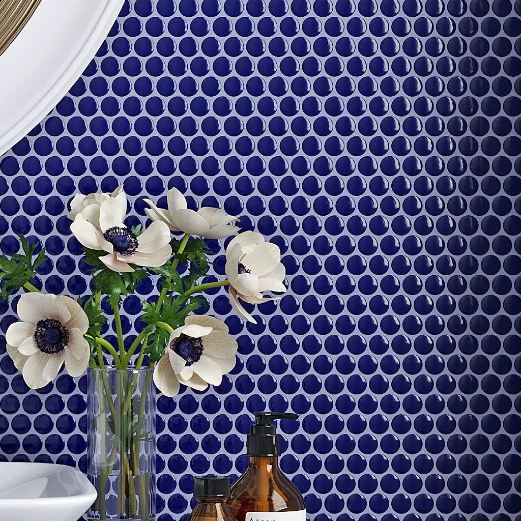 Indigo Blue 12x12 Glossy Penny Round Porcelain Mosaic Tile (10 pack, 9.87 sq ft/case) by Apollo Tile