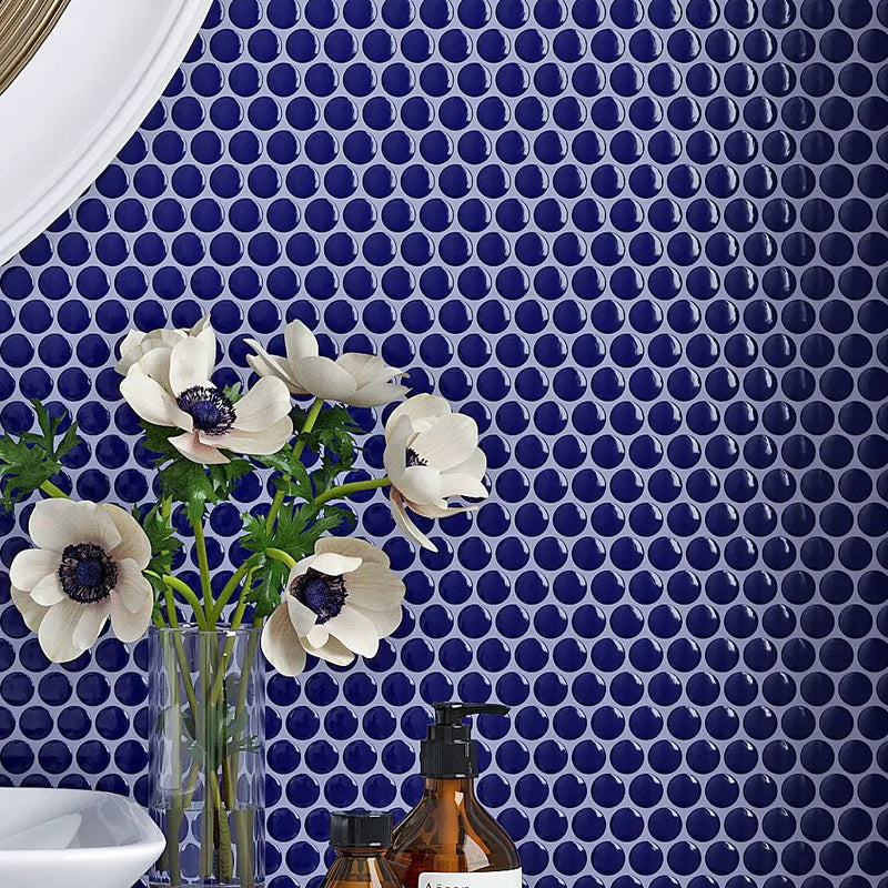 Indigo Blue 12x12 Glossy Penny Round Porcelain Mosaic Tile (10 pack, 9.87 sq ft/case) by Apollo Tile