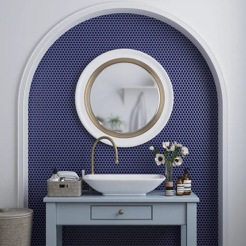 Indigo Blue 12x12 Glossy Penny Round Porcelain Mosaic Tile (10 pack, 9.87 sq ft/case) by Apollo Tile