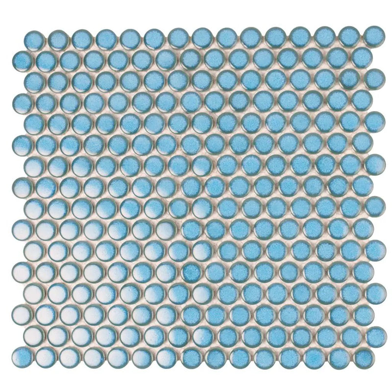 Sky Blue 12x12 Glossy Penny Round Porcelain Mosaic Tile (10 pack, 9.87 sq ft/case) by Apollo Tile