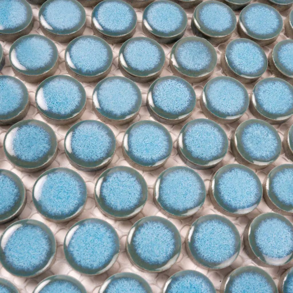 Sky Blue 12x12 Glossy Penny Round Porcelain Mosaic Tile (10 pack, 9.87 sq ft/case) by Apollo Tile