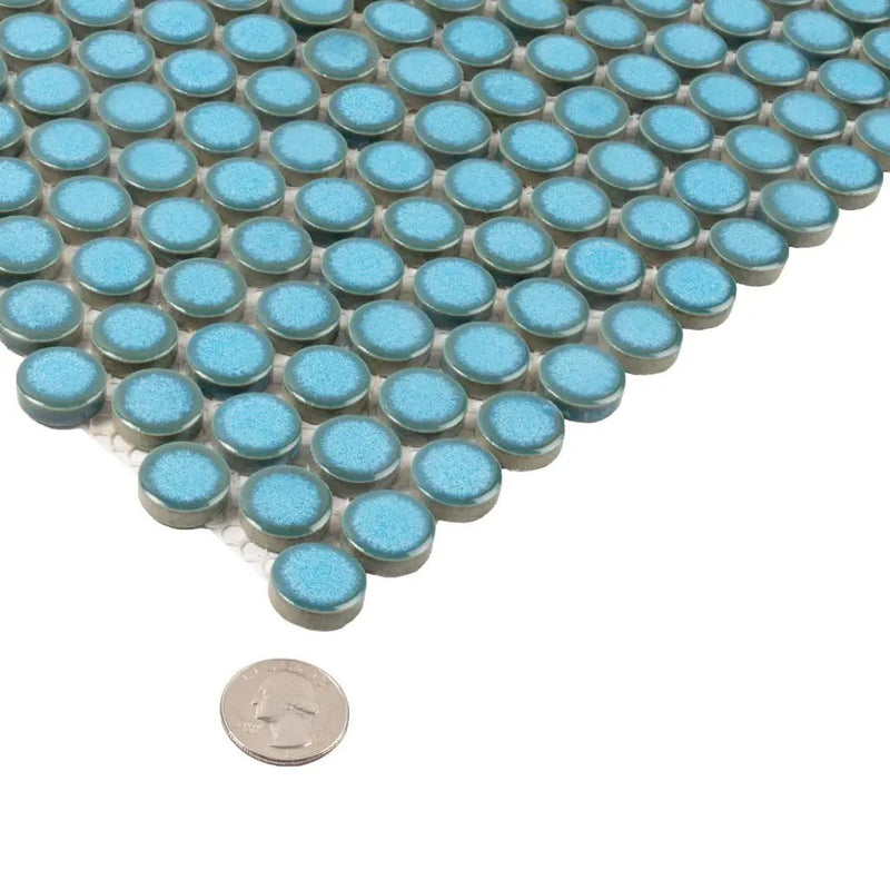 Sky Blue 12x12 Glossy Penny Round Porcelain Mosaic Tile (10 pack, 9.87 sq ft/case) by Apollo Tile