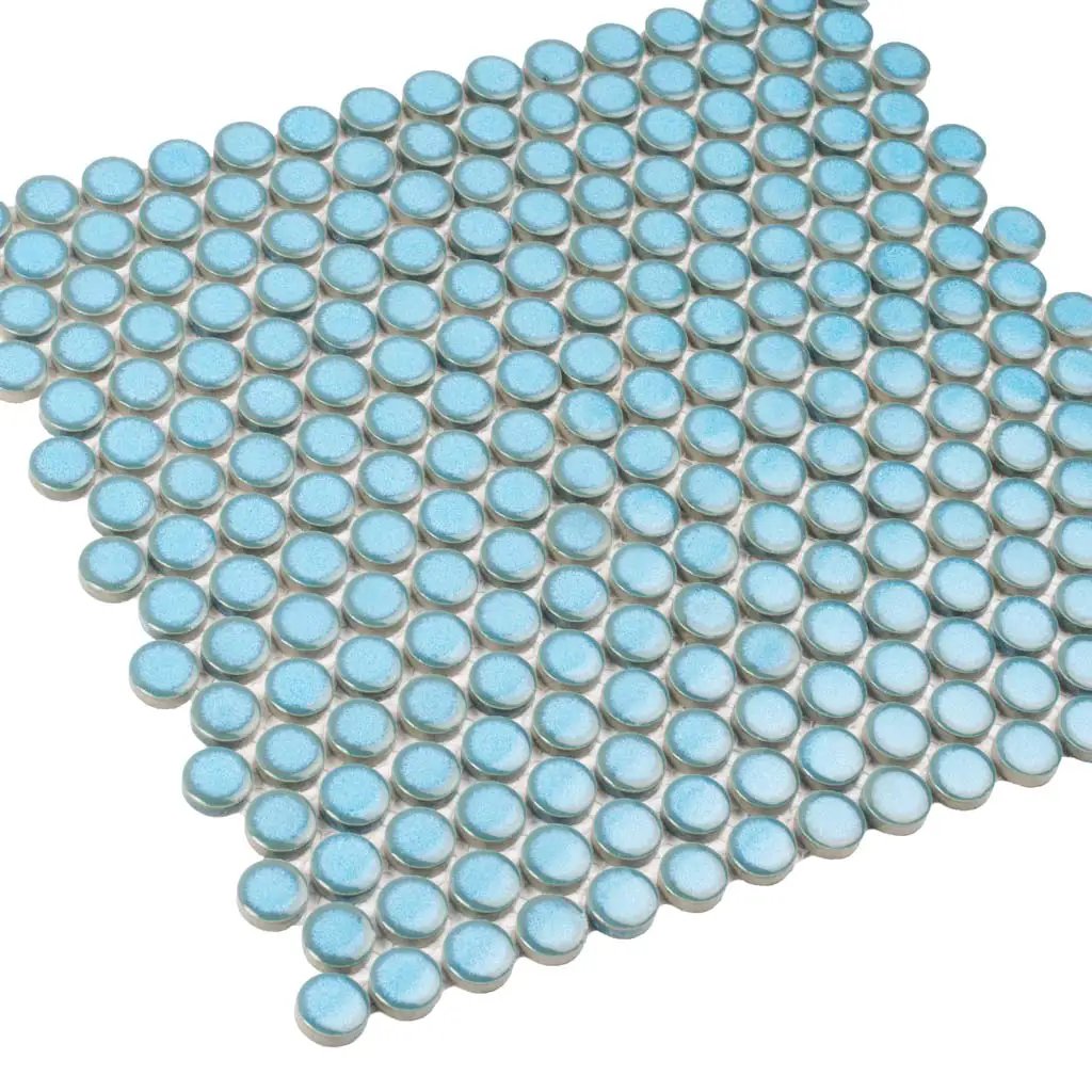 Sky Blue 12x12 Glossy Penny Round Porcelain Mosaic Tile (10 pack, 9.87 sq ft/case) by Apollo Tile