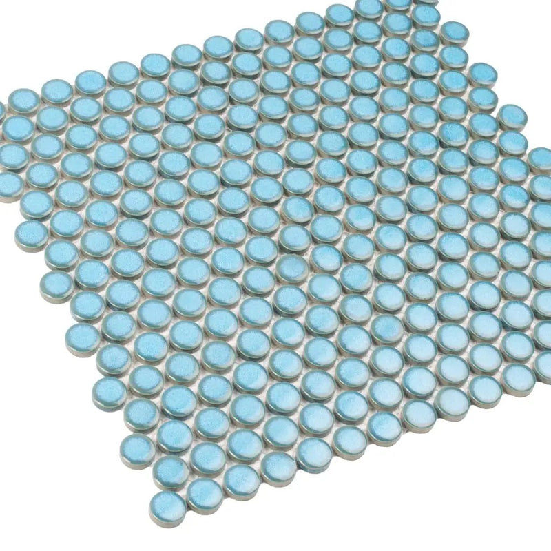 Sky Blue 12x12 Glossy Penny Round Porcelain Mosaic Tile (10 pack, 9.87 sq ft/case) by Apollo Tile