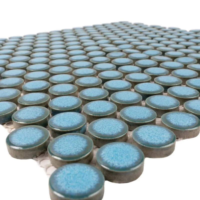 Sky Blue 12x12 Glossy Penny Round Porcelain Mosaic Tile (10 pack, 9.87 sq ft/case) by Apollo Tile